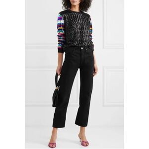 MARY KATRANTZOU Magpie Sequin Rainbow Stripe Sleeve Sweater Black Sweatshirt